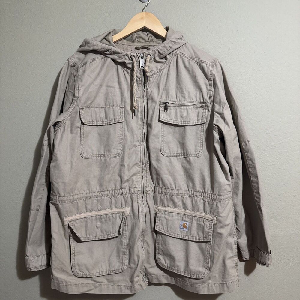 Carhartt Women's El Paso Hooded Utility Jacket Khaki Beige Size X-Large XL